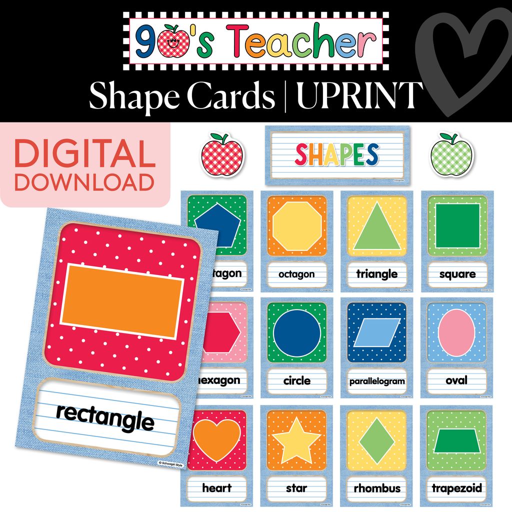 Printable Retro Shape Cards | 90s Teacher