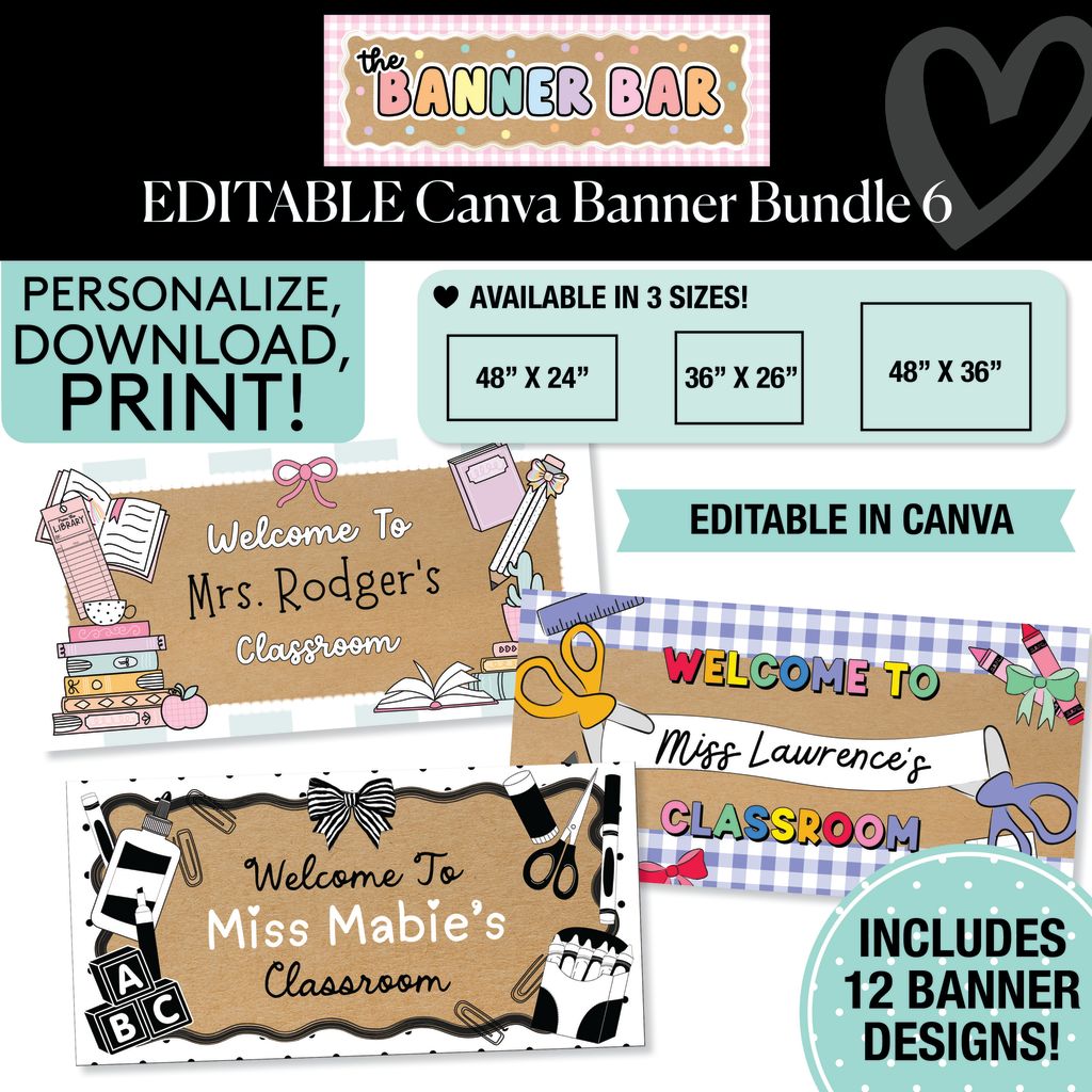 Personalized Editable Canva Kraft Style Banner Bundle 6