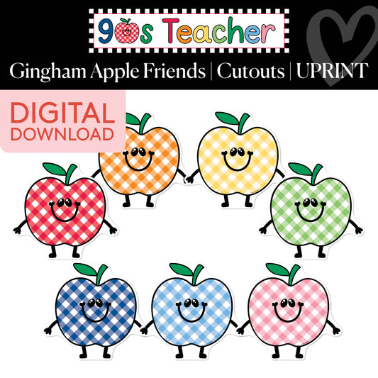 Printable Retro Gingham Apple Friends Cutouts | 90s Teacher