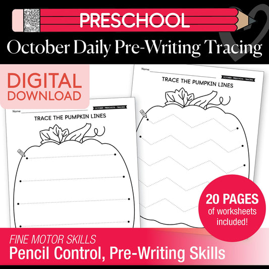 Printable Preschool October Pre-Writing Tracing Worksheets
