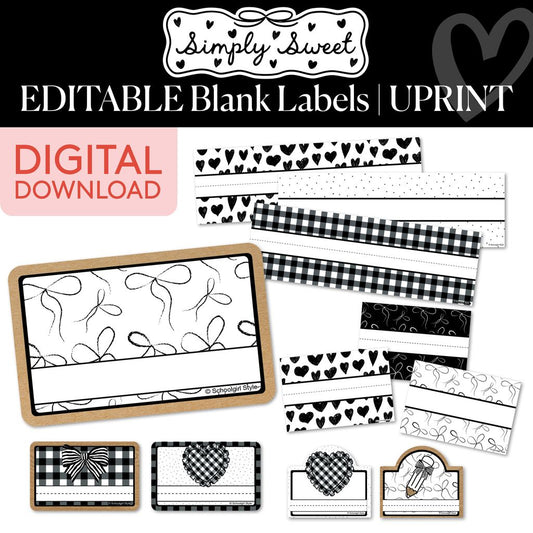 Printable Classic Black and White Editable Blank Labels | Simply Sweet