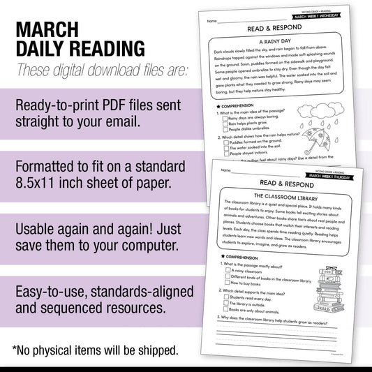 Printable Second Grade March Daily Reading