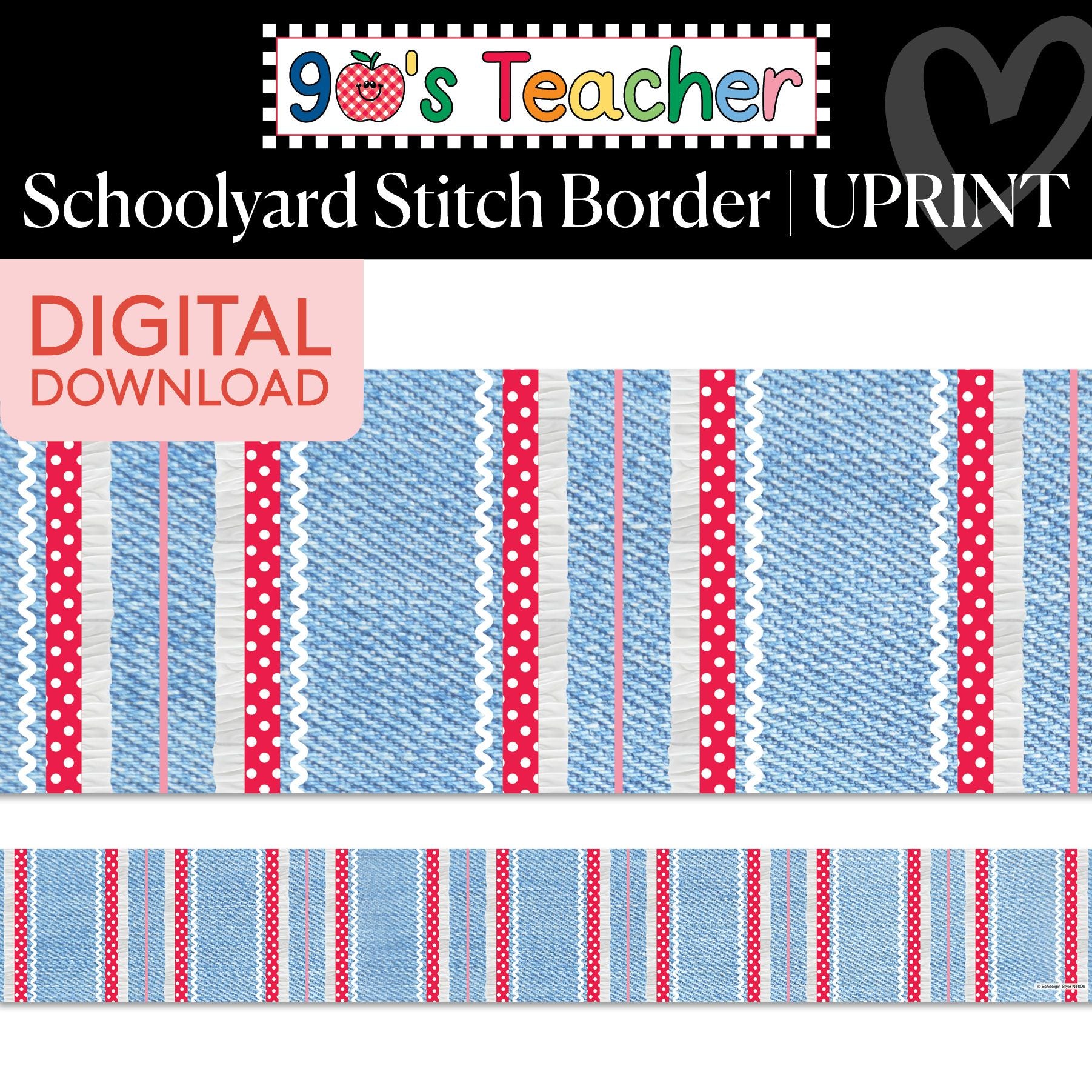 Printable Retro Schoolyard Stitch Border | 90s Teacher