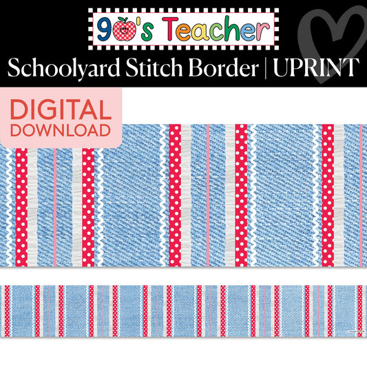 Printable Retro Schoolyard Stitch Border | 90s Teacher