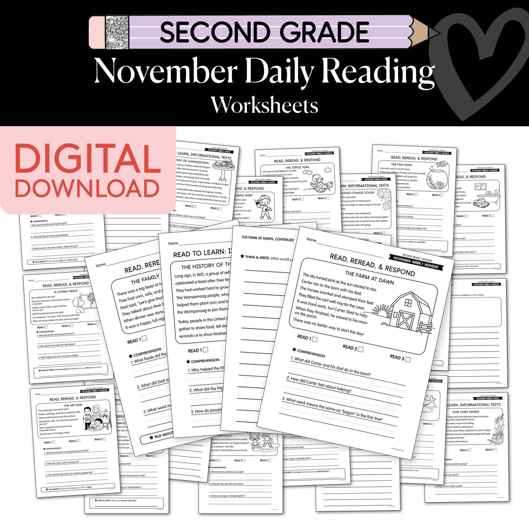 Printable Second Grade November Daily Reading