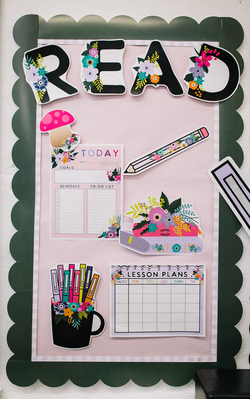 Black with Floral Swag Bulletin Board Letters | DIY Inspirational Classroom Headline | Midnight Meadow| UPRINT  | Schoolgirl Style