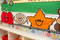 Load image into Gallery viewer, fall giant cutout toppers for the classroom.  Apples, football, leaf, and a squirrel.  
