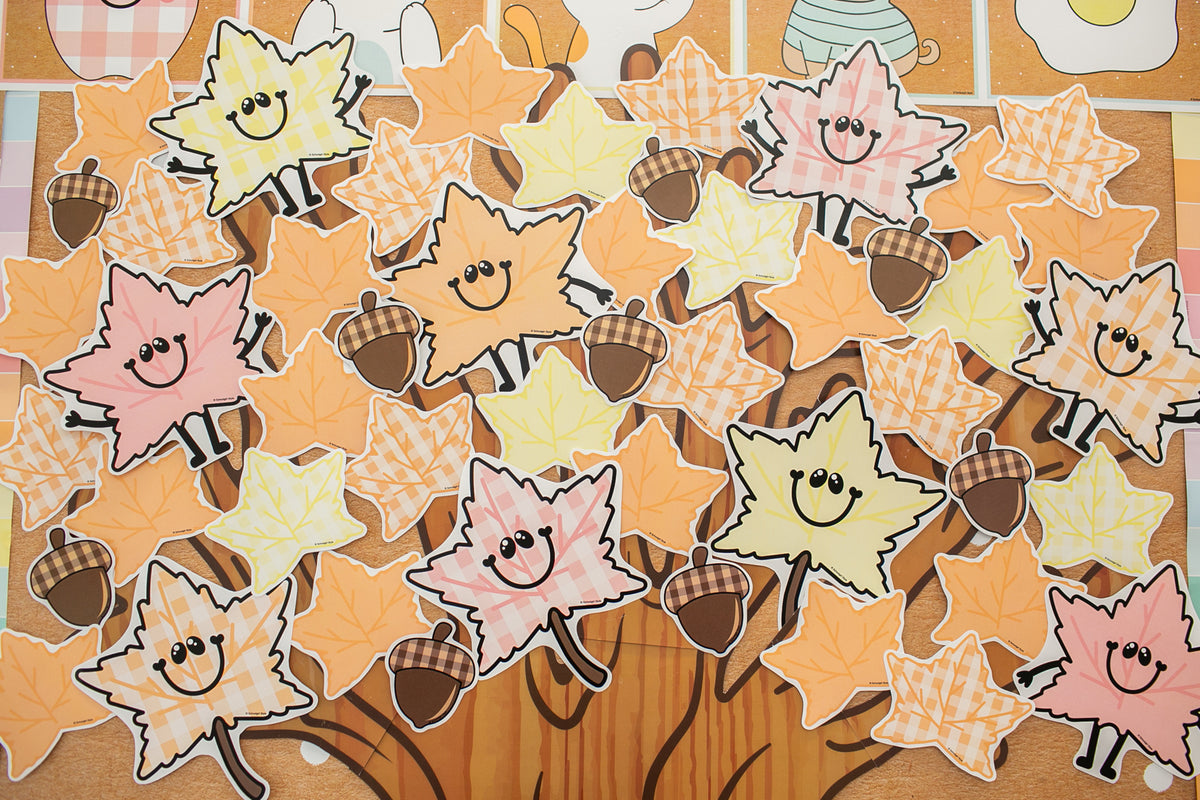 pastel leaves on a classroom tree
