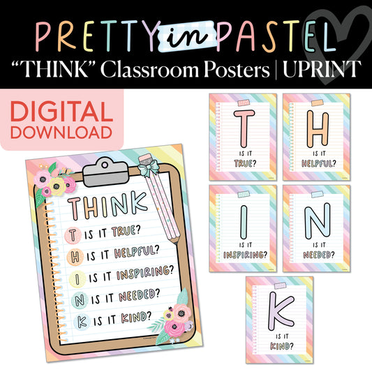 Printable Pastel THINK Classroom Posters | Pretty in Pastel