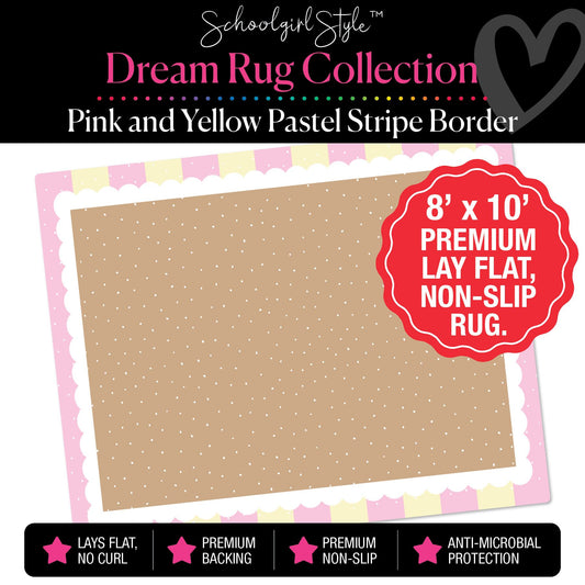 Tiny Dots Banner Backdrop with Yellow and Pink Stripe Border Classroom Rug by Schoolgirl Style