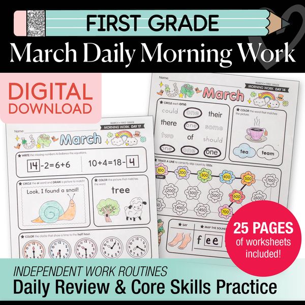 Printable First Grade March Daily Morning Work