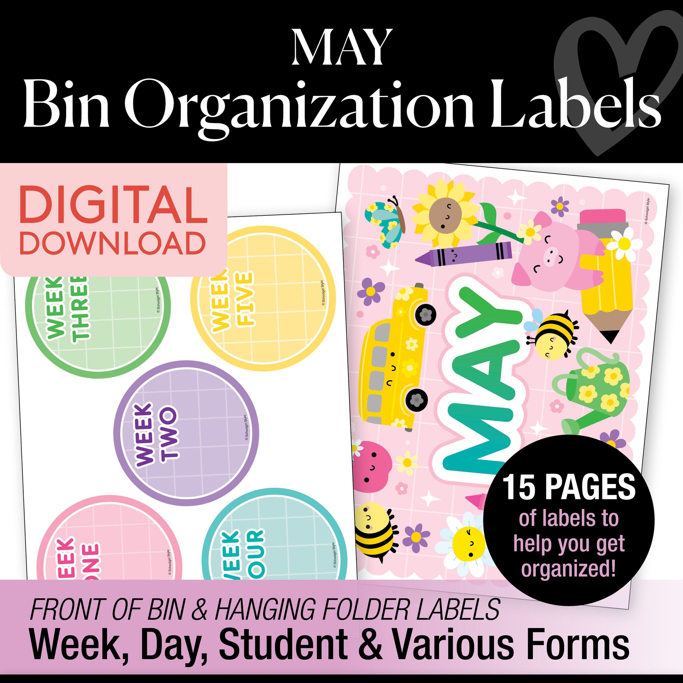 Printable May Bin Organization Labels