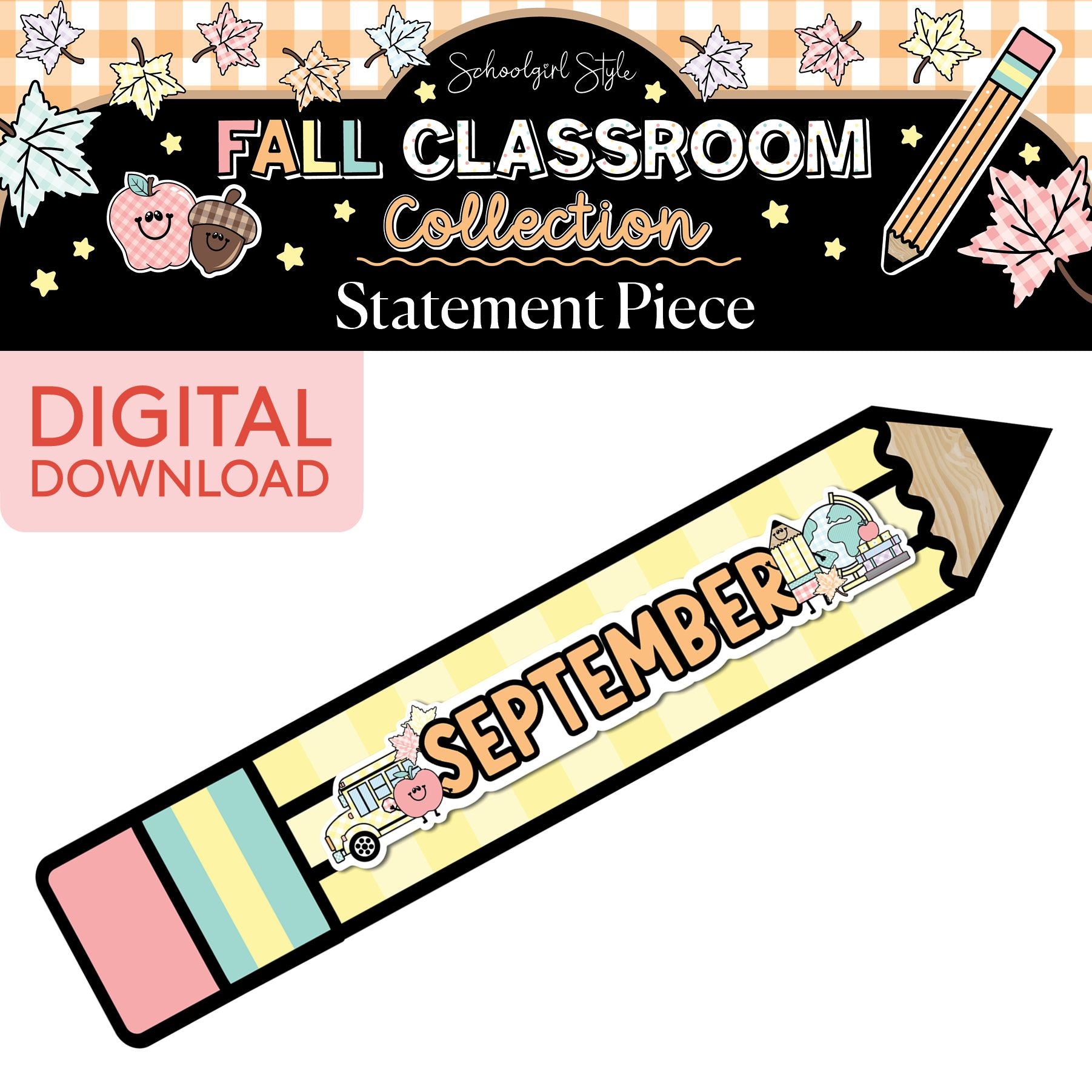 Printable Pastel Fall September Pencil Statement Piece