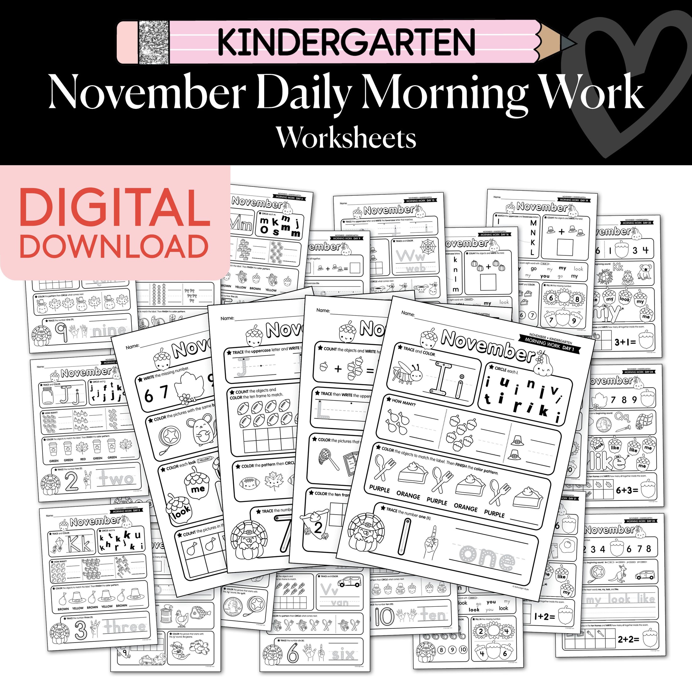 Printable Kindergarten November Daily Morning Work