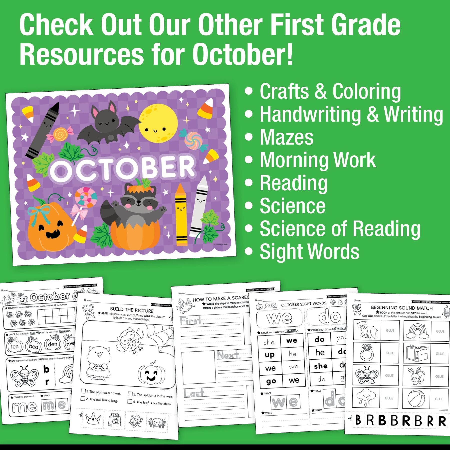 Printable First Grade October Daily Math Worksheets