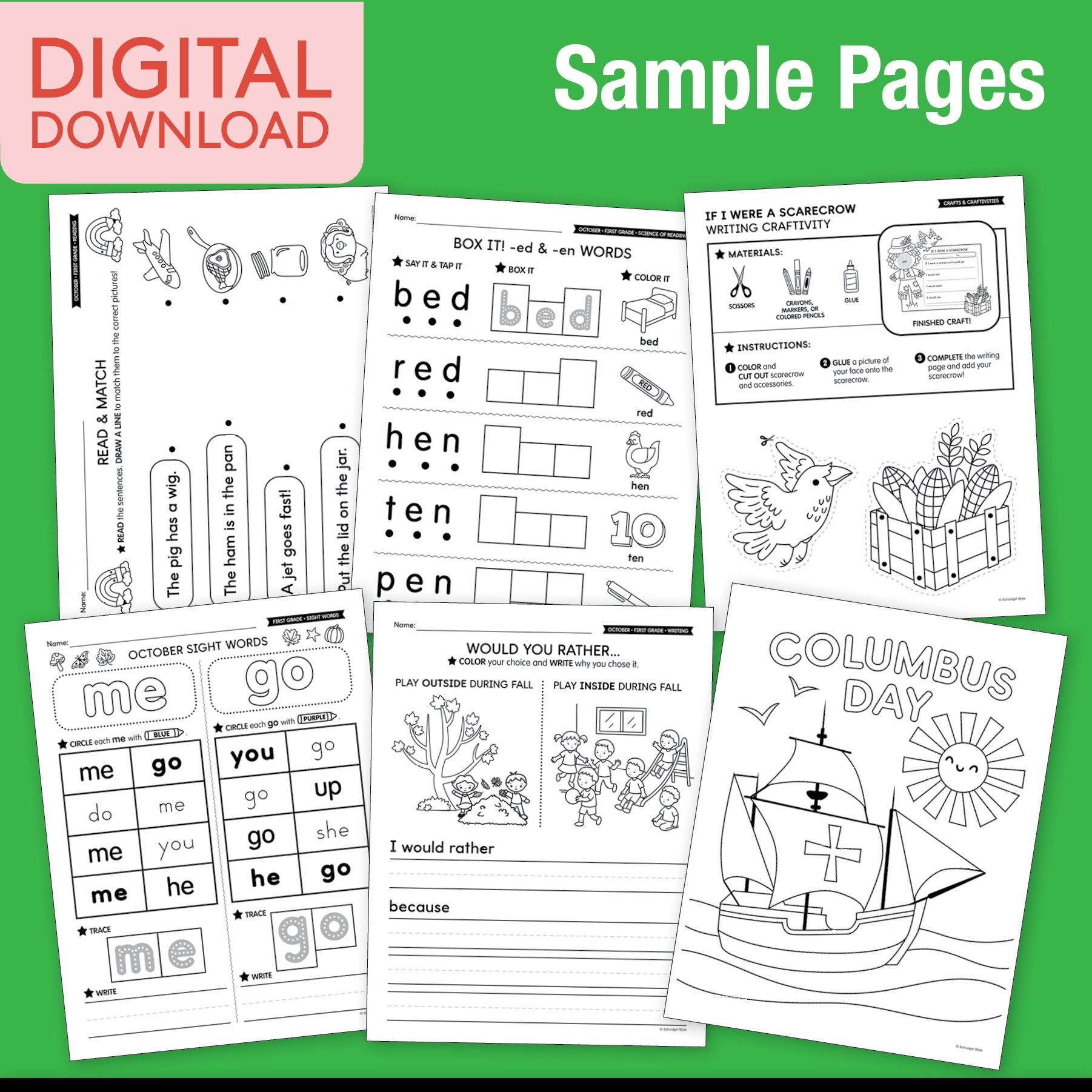 Printable First Grade October Thematic Unit Bundle