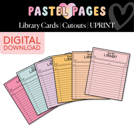Boho Pastel Library Cards Printable Bulletin Board Cutouts | Pastel Pages