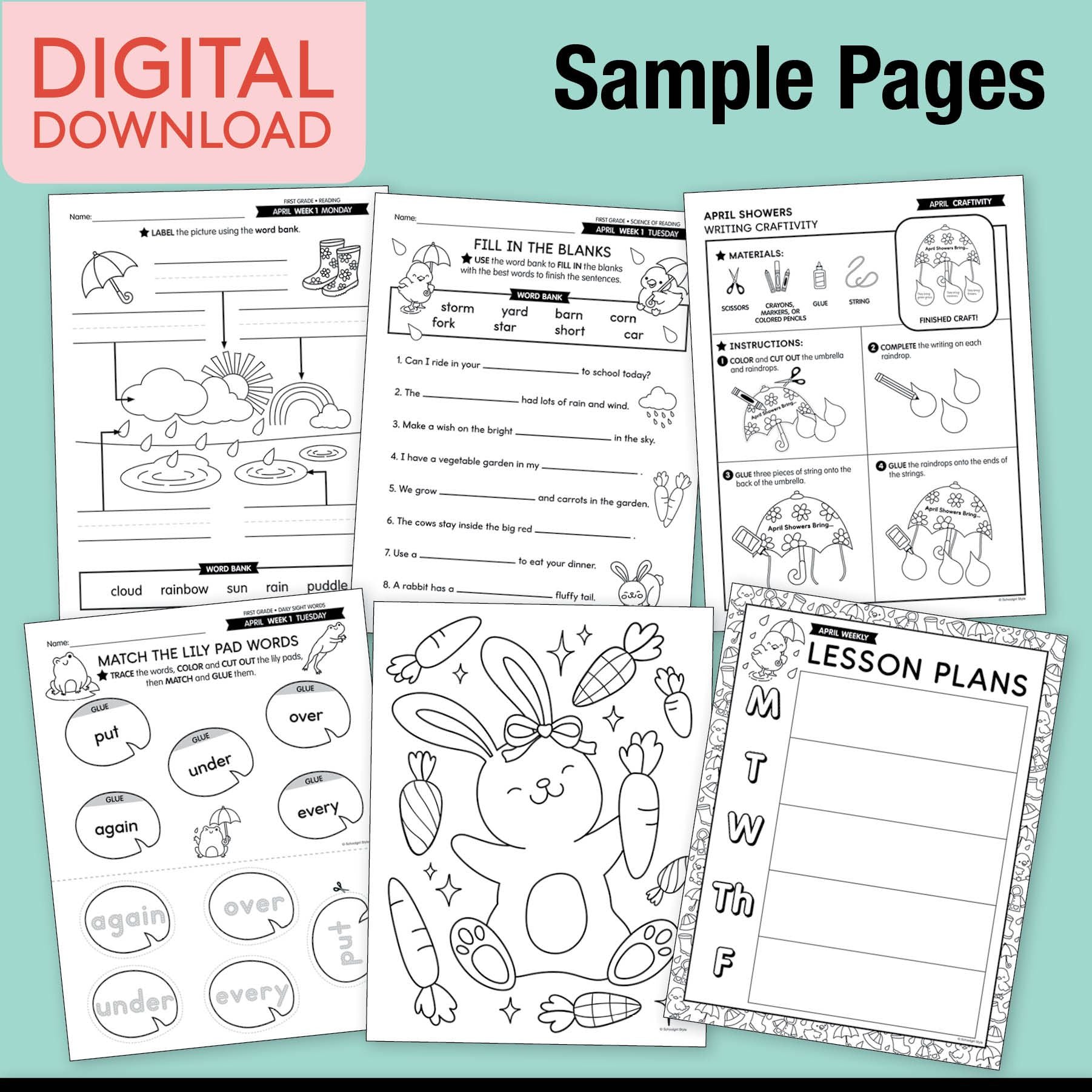 Printable First Grade April Thematic Unit Bundle
