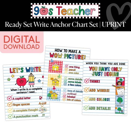 Printable Retro Ready Set Write Anchor Chart Set | 90s Teacher