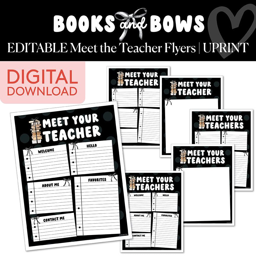 Black and White Editable Meet the Teacher Printable Flyers