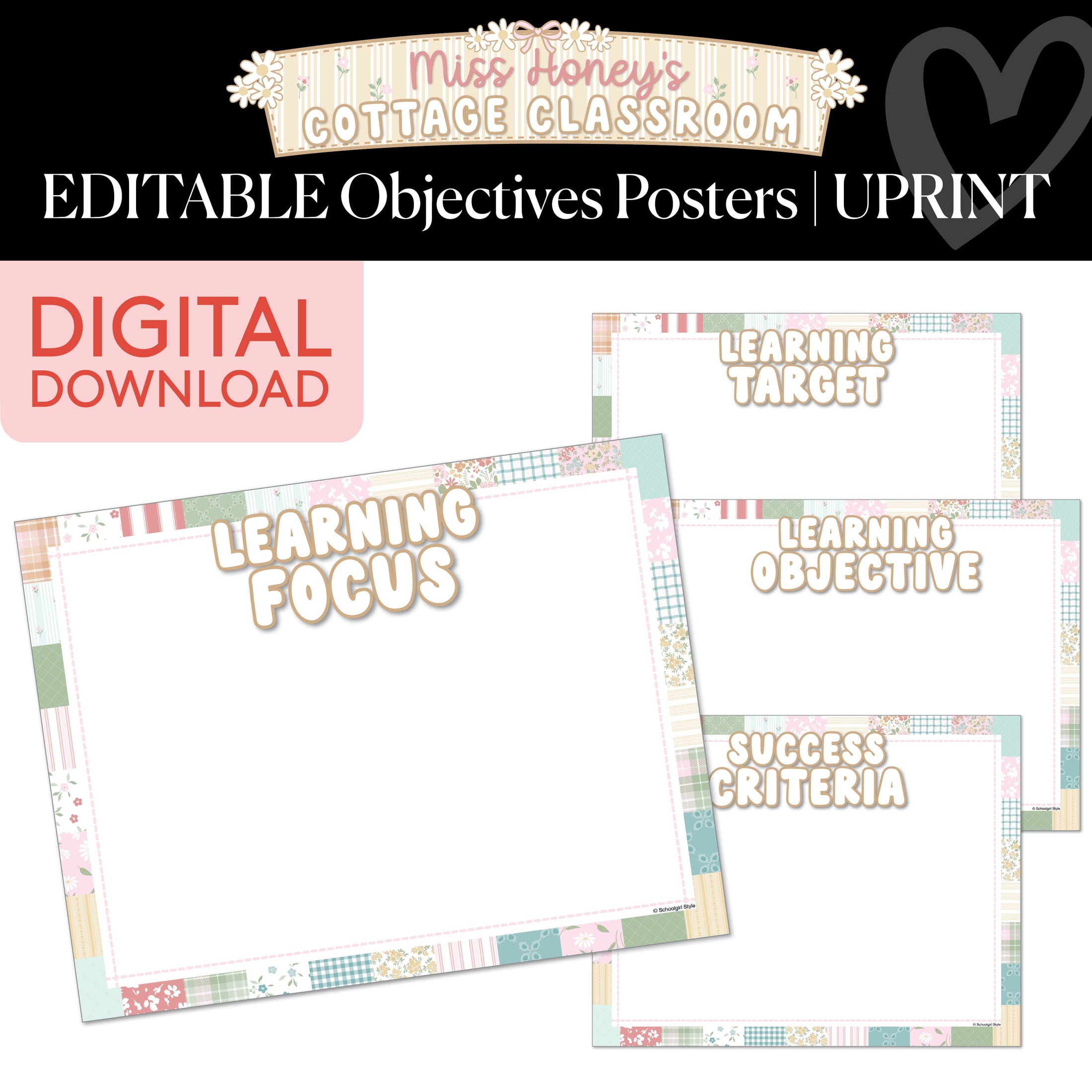 Printable Calming Editable Objectives Posters | Miss Honey's Cottage Classroom