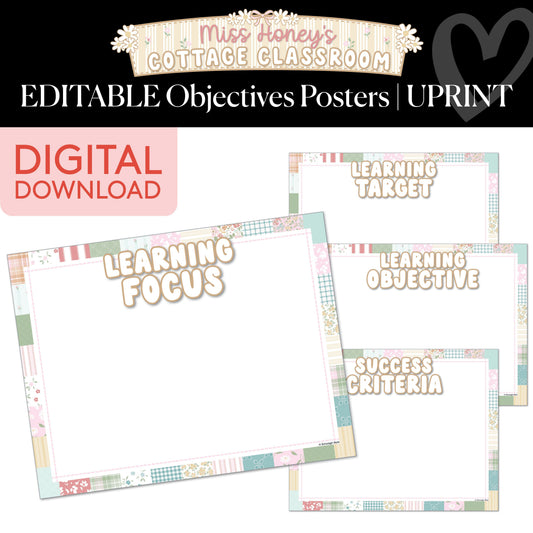 Printable Calming Editable Objectives Posters | Miss Honey's Cottage Classroom