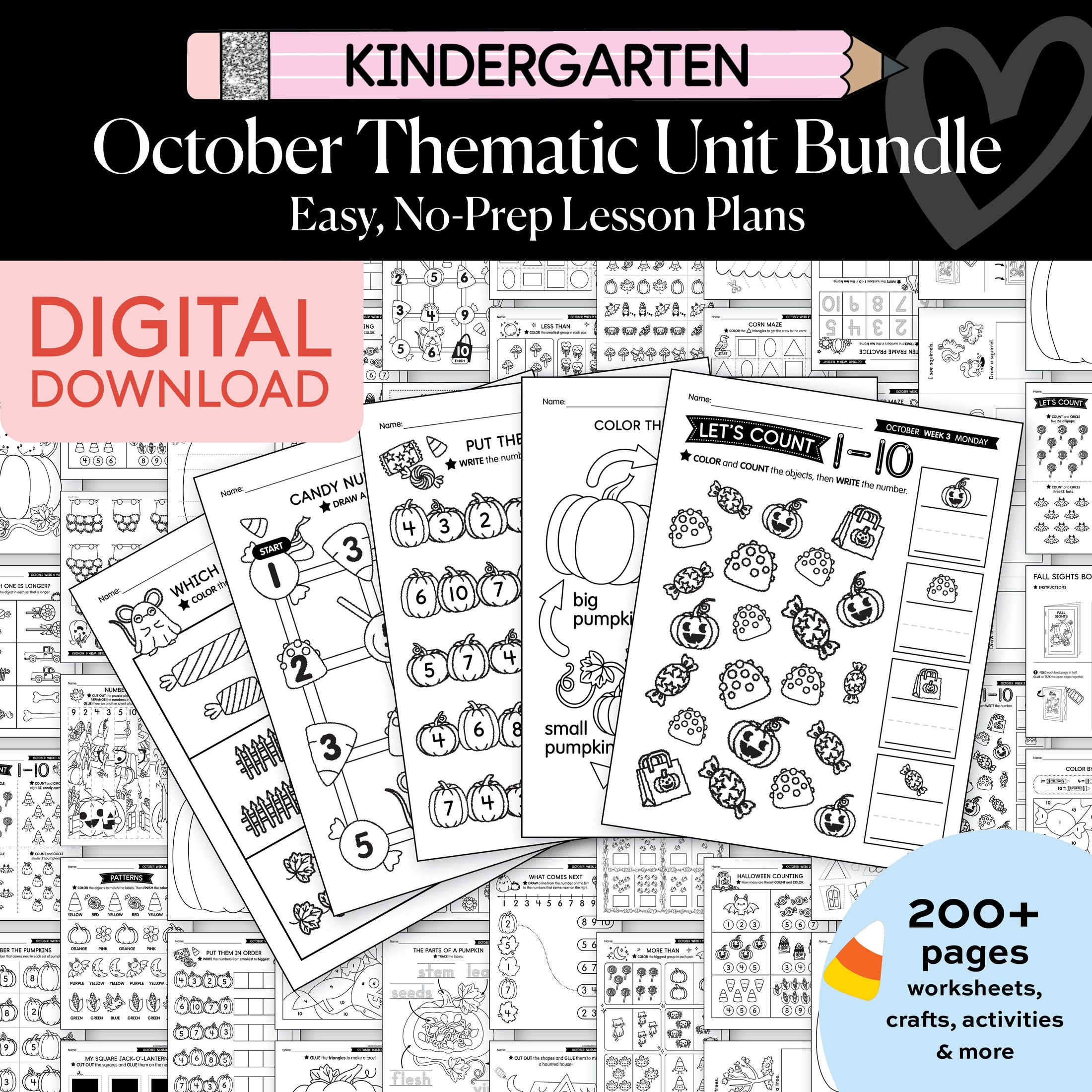 Printable Kindergarten October Thematic Unit Bundle