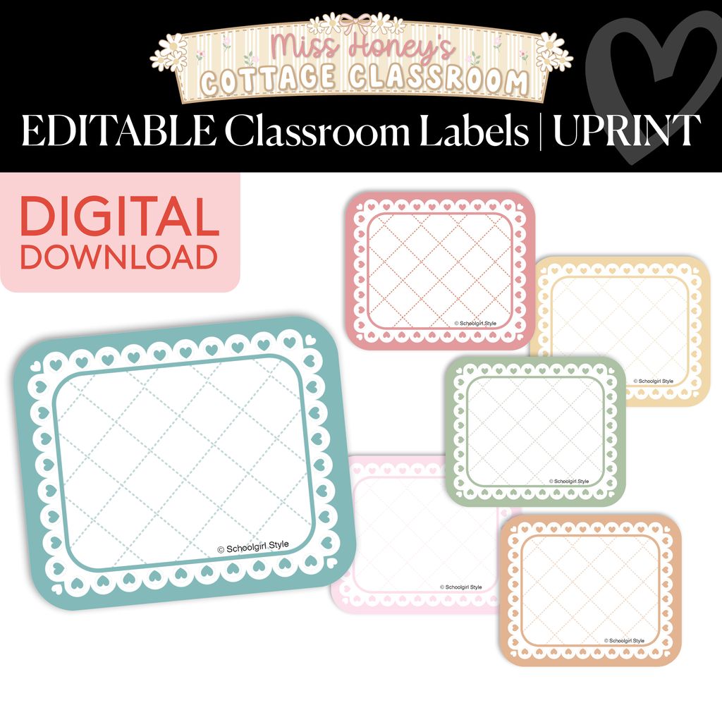 Printable Calming Editable Classroom Labels | Miss Honey's Cottage Classroom