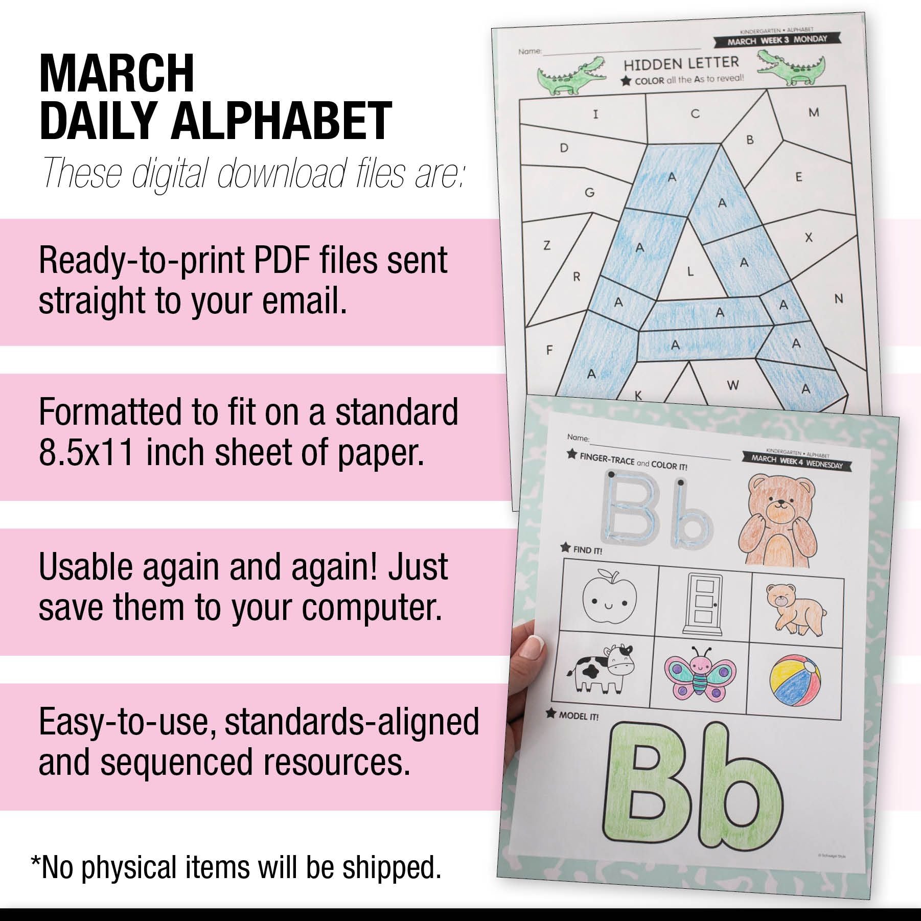 Printable Kindergarten March Daily Alphabet (Y, Z, & Full Alphabet Review)