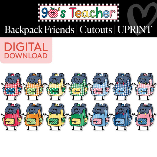 Printable Retro Backpack Friends Cutouts | 90s Teacher