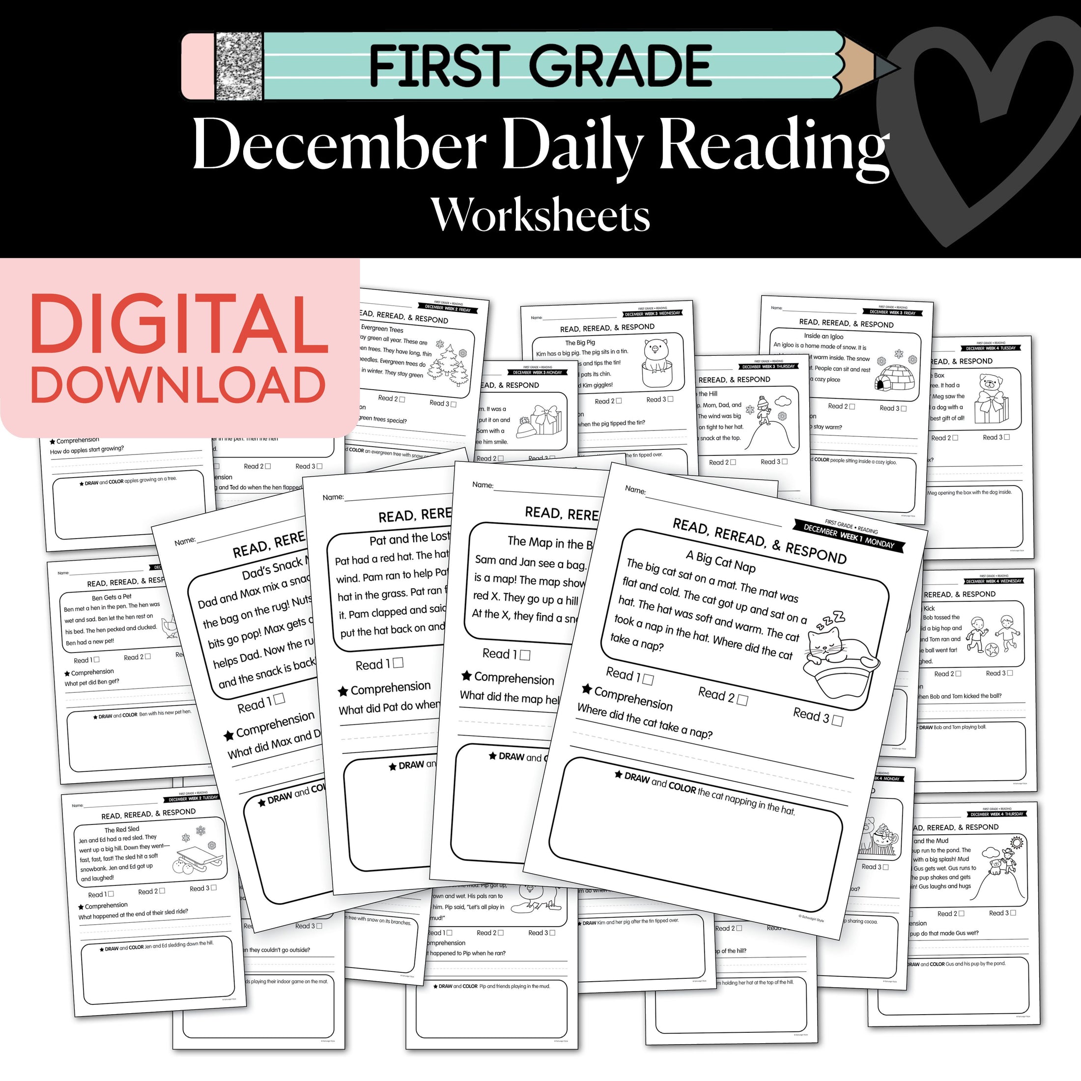Printable First Grade December Daily Reading