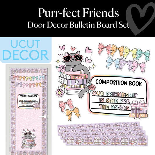 Valentines Pre-Printed Door Decor Bulletin Board Set | Purrfectly Sweet Valentine