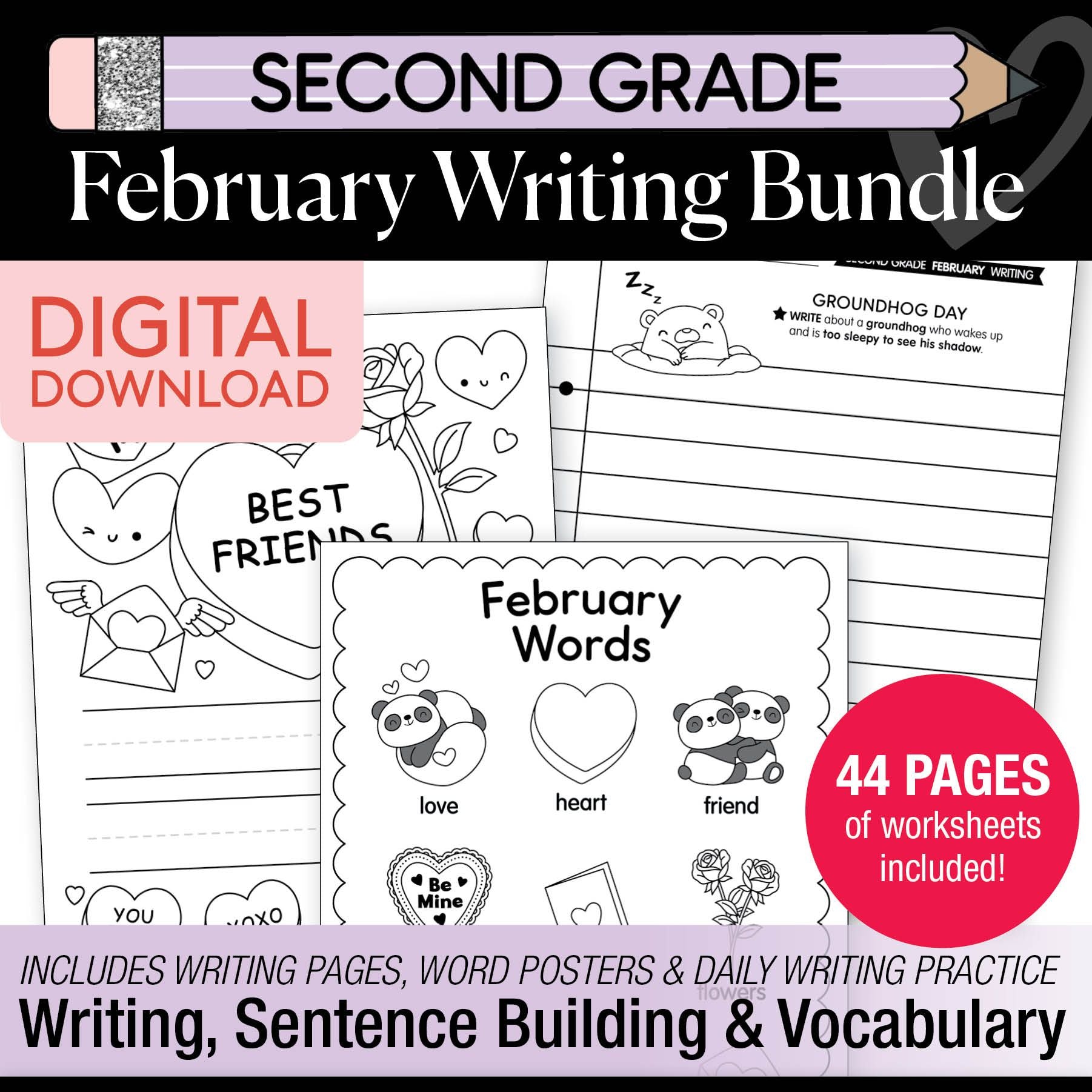 Printable Second Grade February Writing Bundle