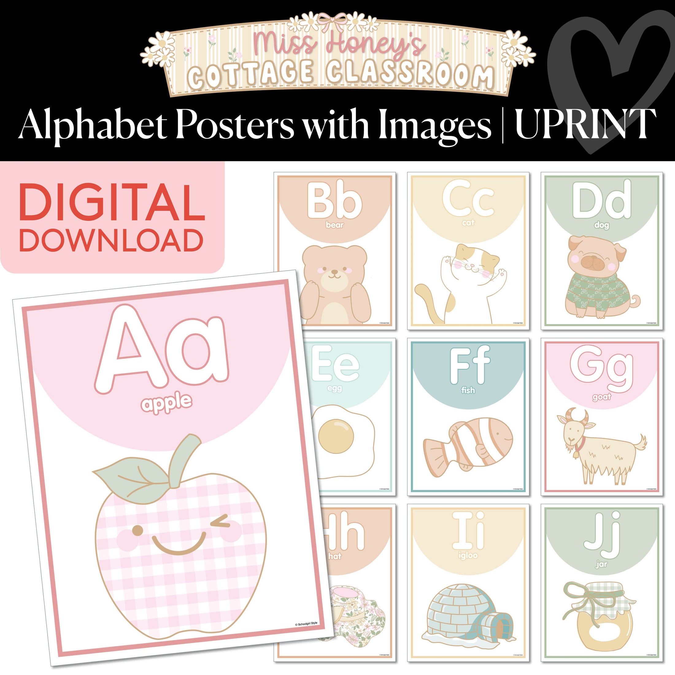 Printable Alphabet Posters with Images | Miss Honey's Cottage Classroom