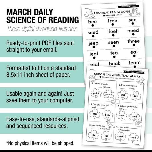 Printable First Grade March Daily Science of Reading