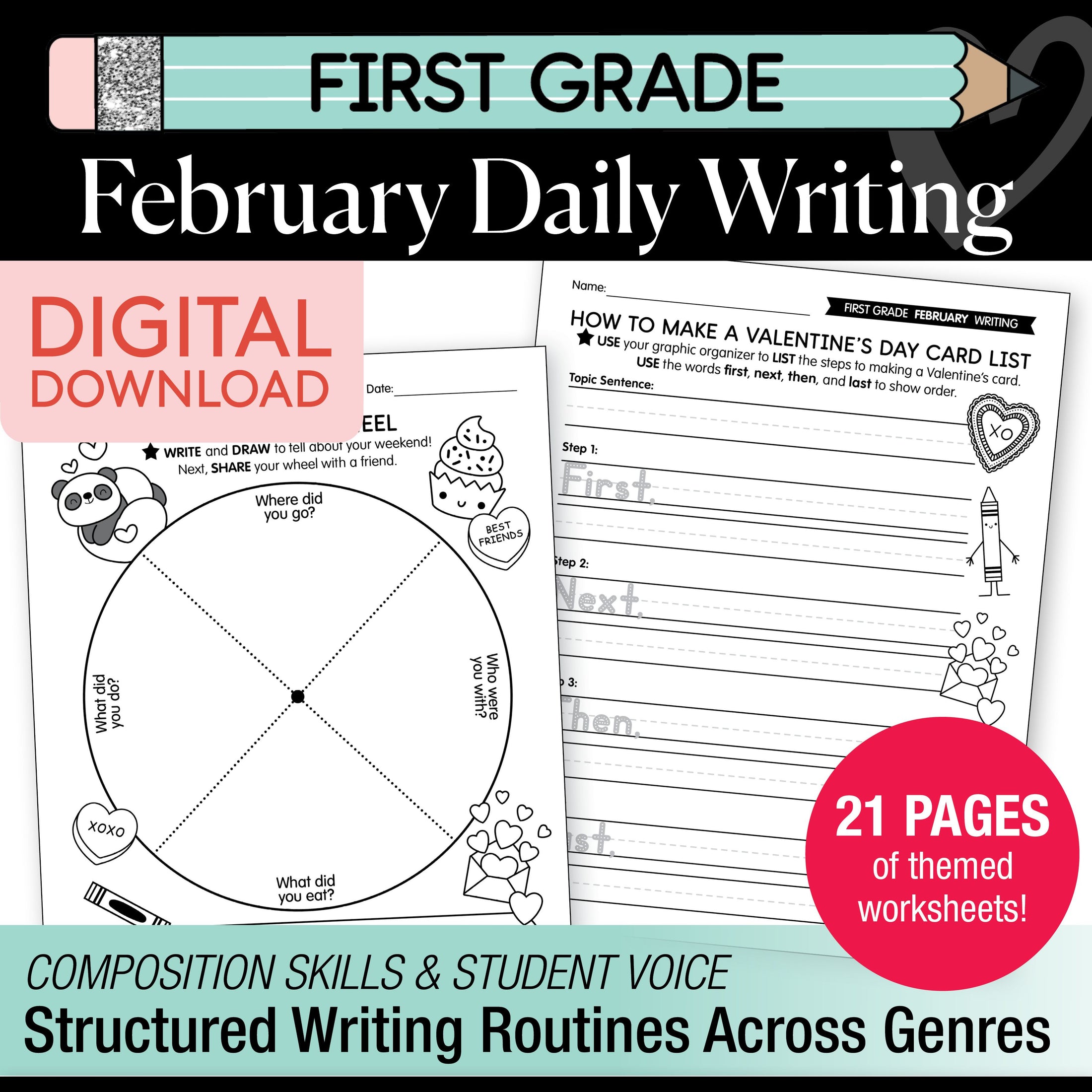 Printable First Grade February Daily Writing