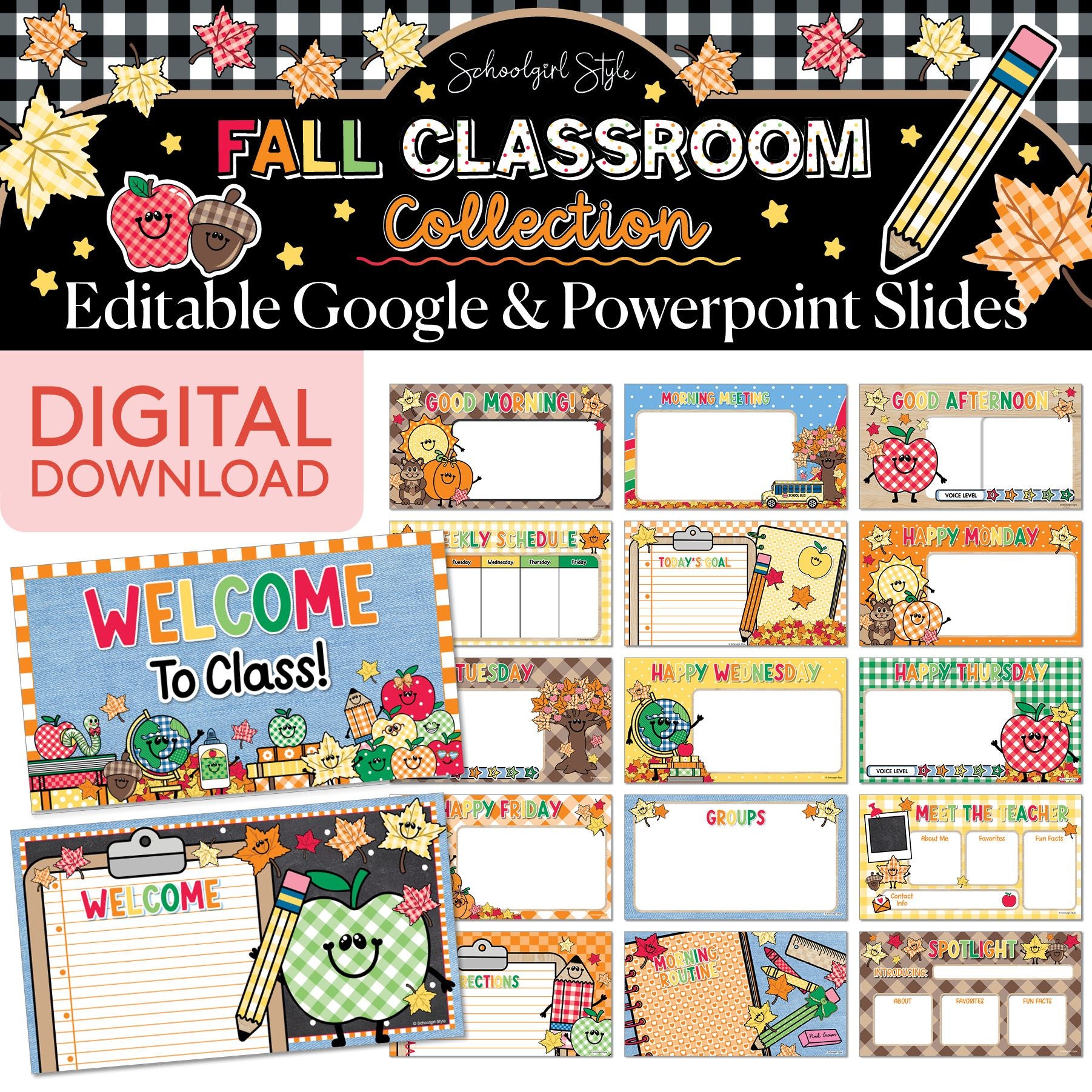 Printable Fall Google and Powerpoint Classroom Slides | 90s Teacher