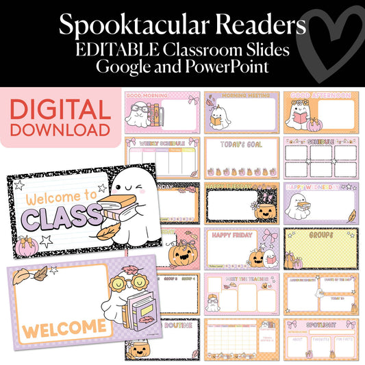 Halloween Editable Google and Powerpoint Classroom Slides | Spooktacular Readers