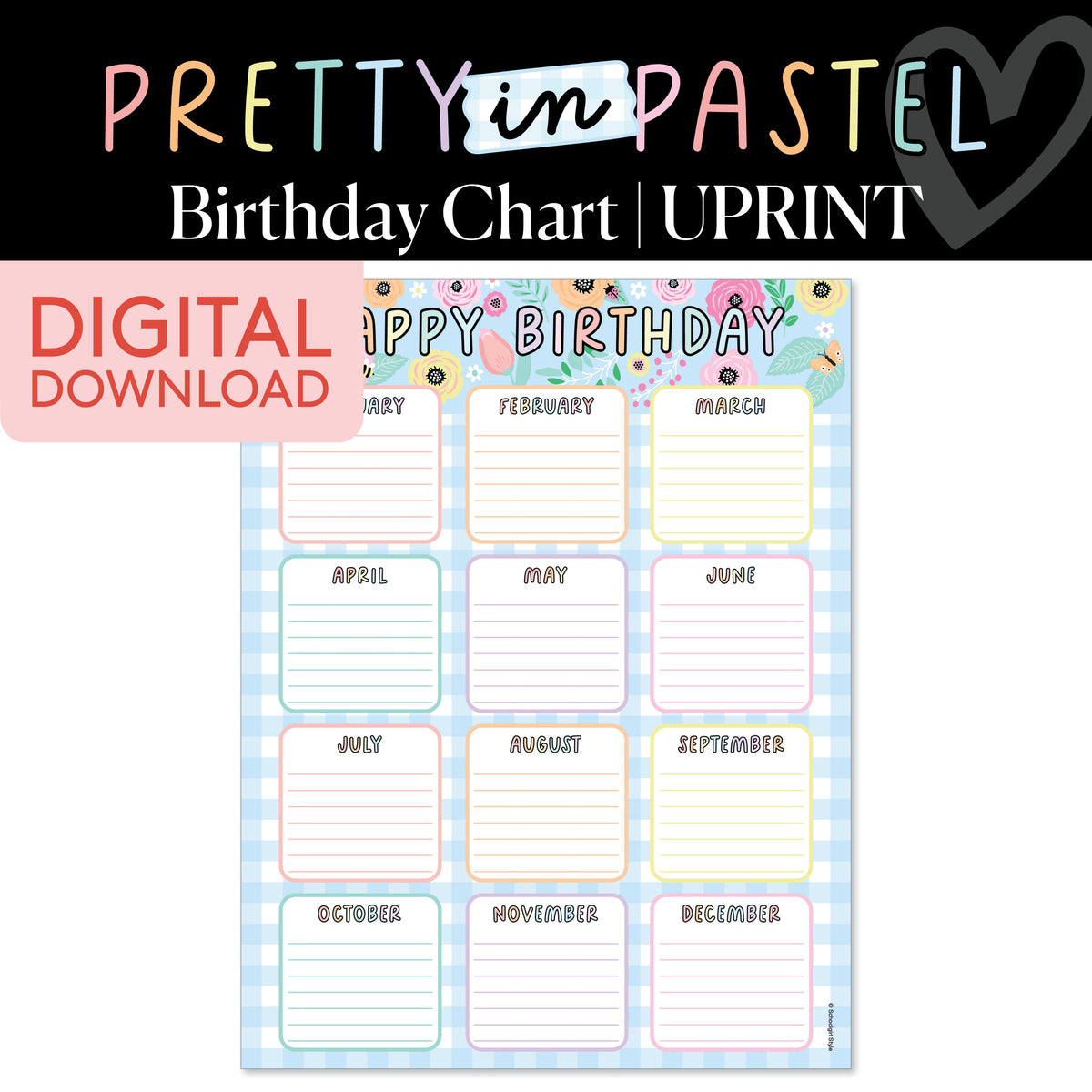 Printable Boho Pastel Birthday Chart | Pastel Pages