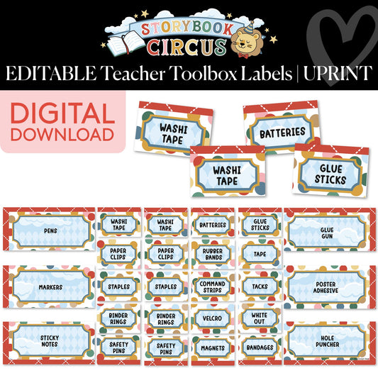 Printable Vintage Editable Teacher Toolbox Labels | Storybook Circus