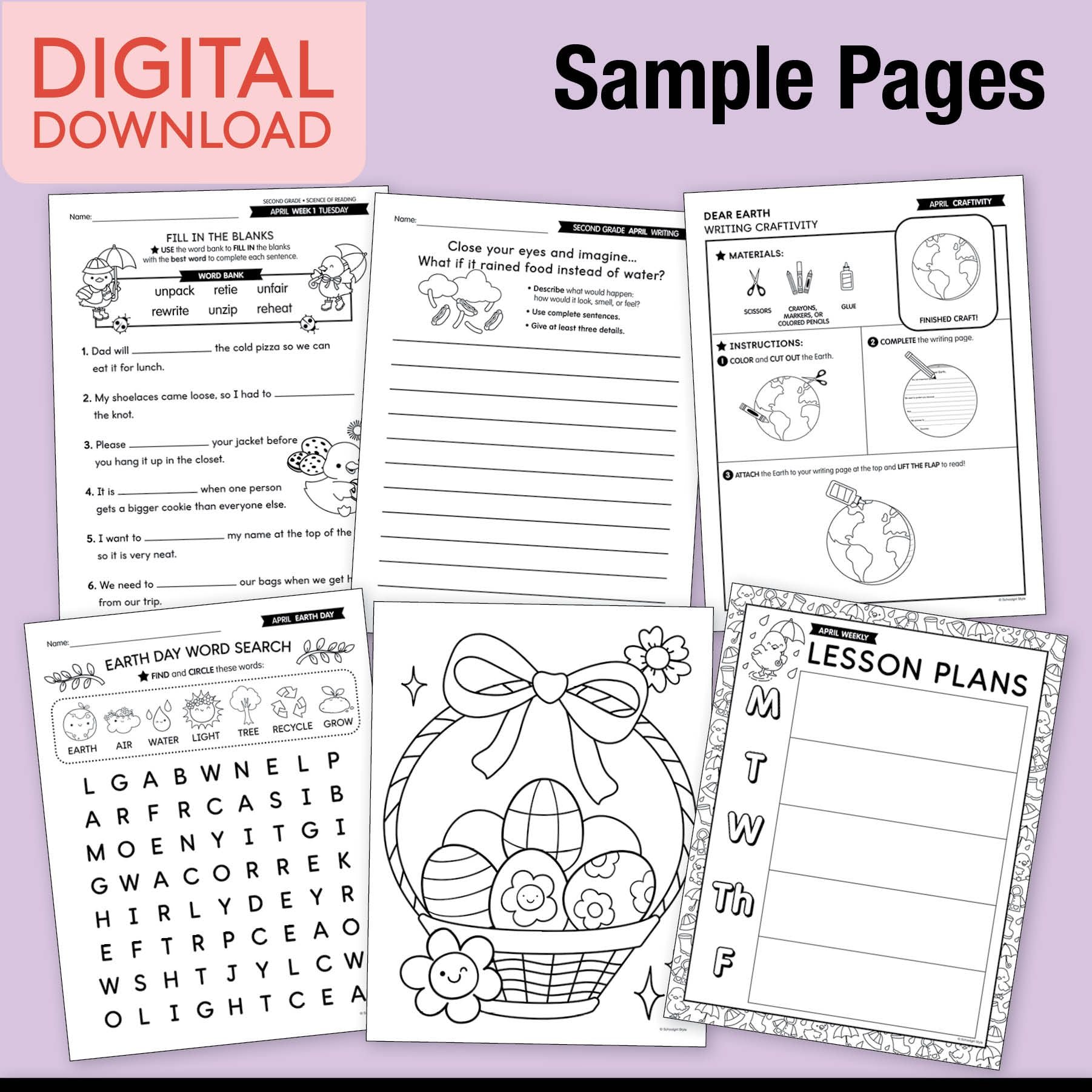 Printable Second Grade April Thematic Unit Bundle