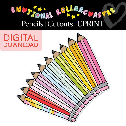 Rainbow Pastel Pencils Bulletin Board Cutouts | Emotional Rollercoaster