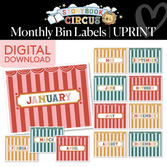 Printable Vintage Monthly Bin Labels | Storybook Circus