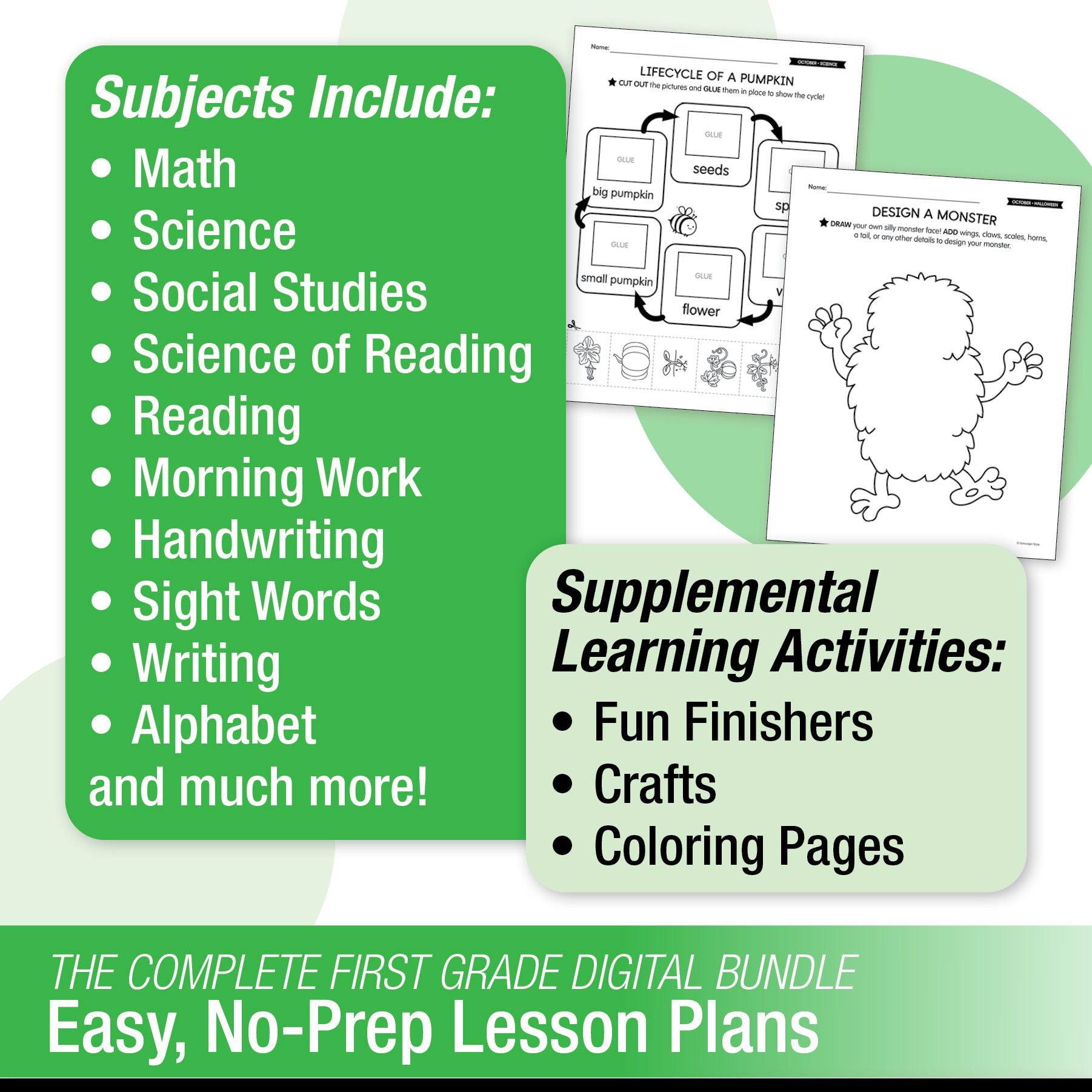 Printable First Grade October Thematic Unit Bundle