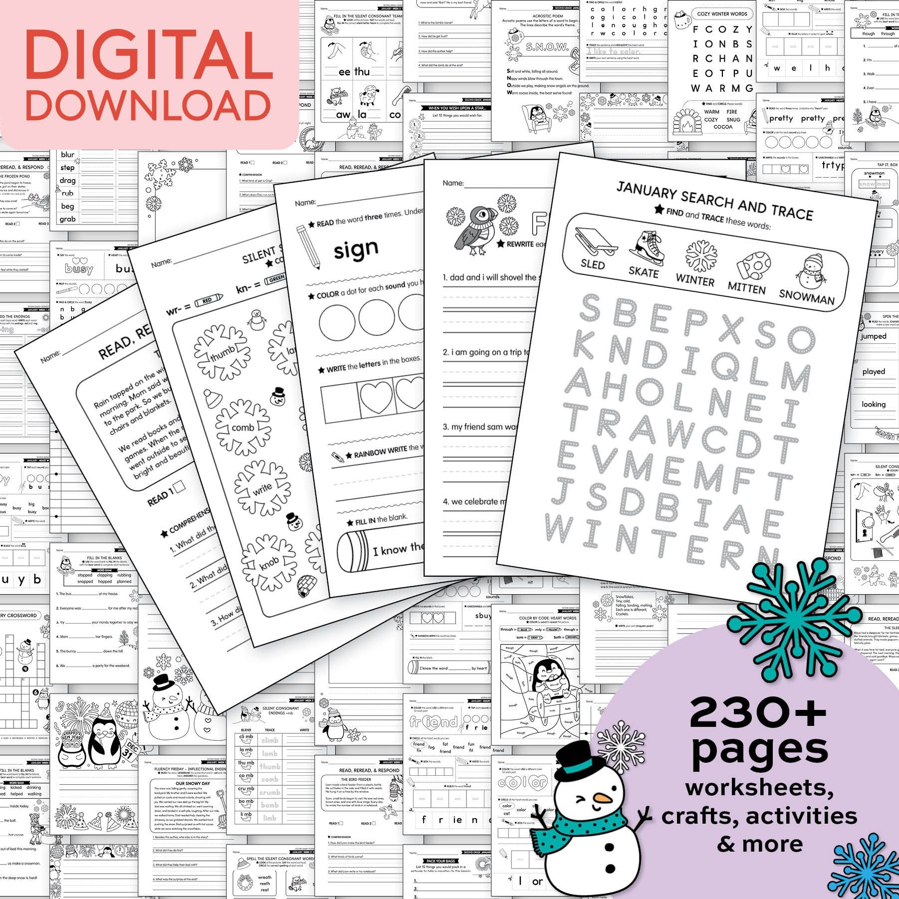 Printable Second Grade January Thematic Unit Bundle