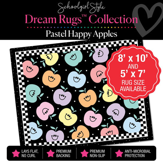 Happy Pastel Apples with Checkerboard Border Classroom Rug by Schoolgirl Style