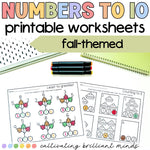 Fall Numbers to 10 Math Printable Worksheets | No Prep | Kindergarten, 1st Grade