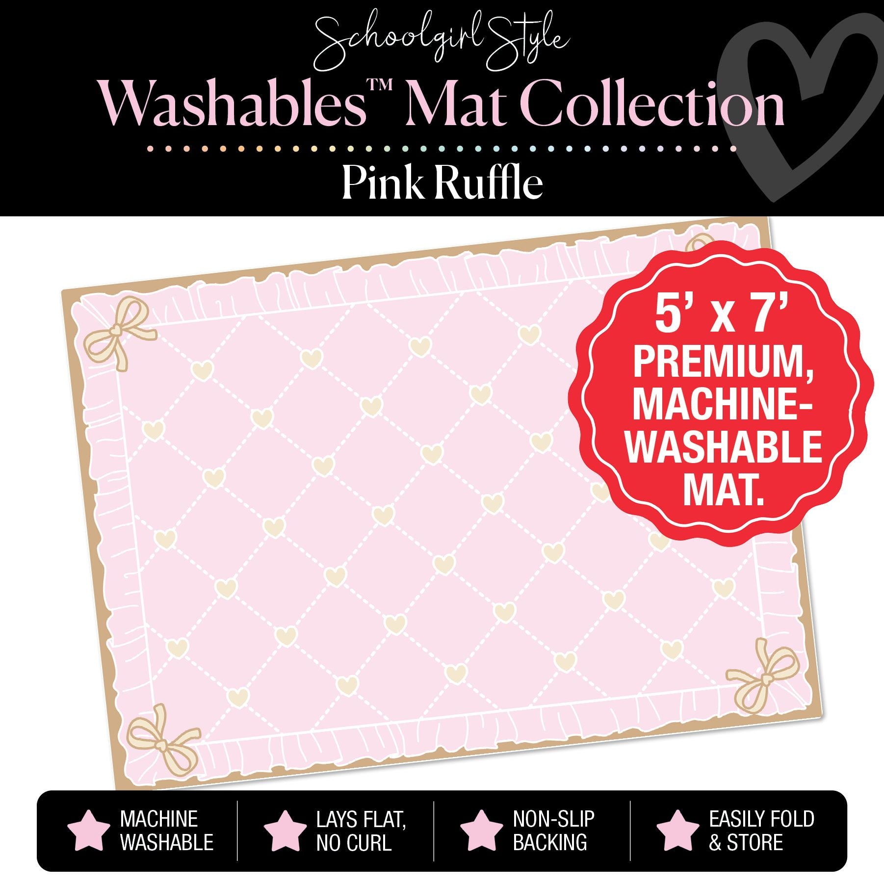 Pink Ruffle Vertical Yellow Hearts Classroom Mat by Schoolgirl Style