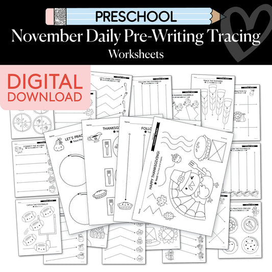 Printable Preschool November Daily Pre-Writing Tracing