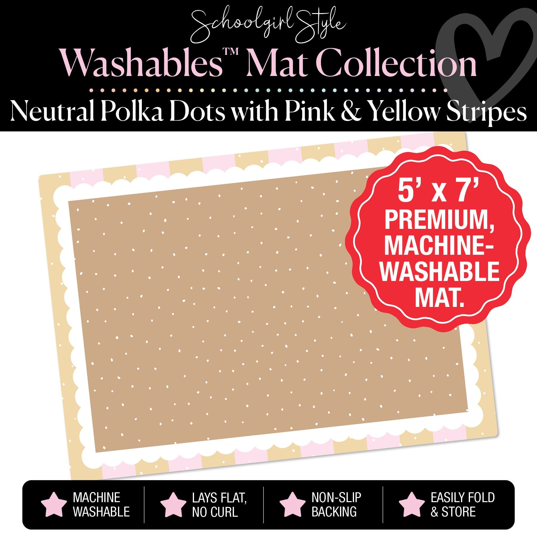 Tiny Dots Banner Backdrop with Yellow and Pink Stripe Border Classroom Mat by Schoolgirl Style